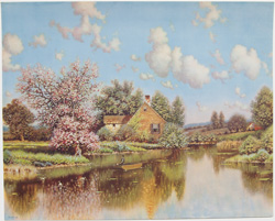 vintage calendar art with cottages, cabins, etc. circa 1930s-1940s